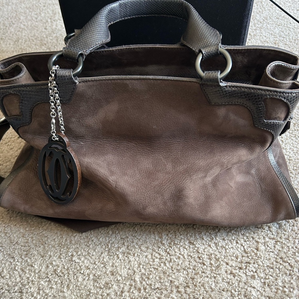 CARTIER MARCELLO MM BANDOULIERE HANDBAG IN BROWN SUEDE LEATHER Comes with COA